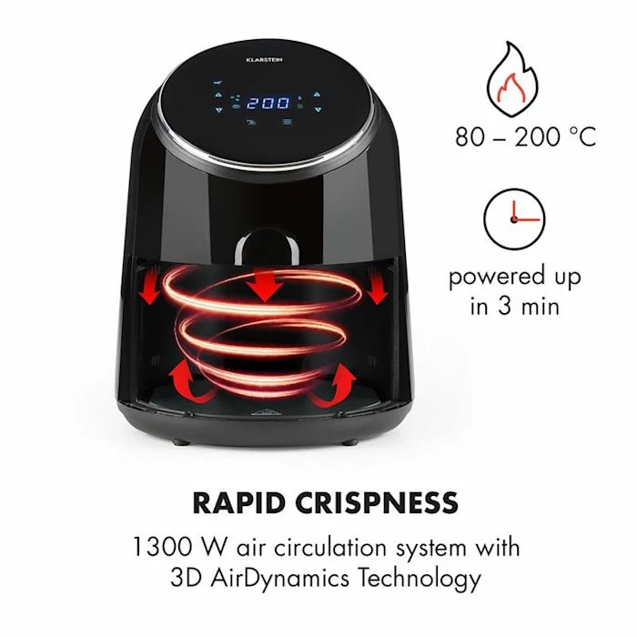 Klarstein Friteuses AirVital Friteuse à Air Chaud 1300 W Noire 6 Klarstein Friteuses AirVital Friteuse à Air Chaud 1300 W Noire – Image 4