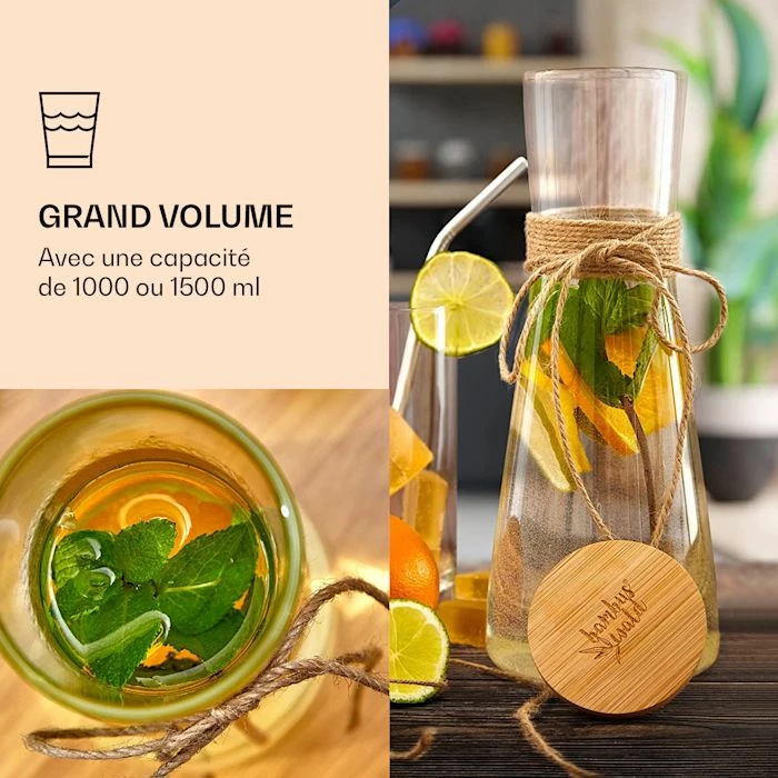 Klarstein Préparation Culinaire Carafe De Verre Avec Couvercle En Bambou 5 Klarstein Préparation Culinaire Carafe De Verre Avec Couvercle En Bambou – Image 3