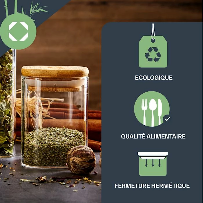 Klarstein Préparation Culinaire Bocaux Carrés Avec Couvercles En Bambou 5 Klarstein Préparation Culinaire Bocaux Carrés Avec Couvercles En Bambou – Image 3