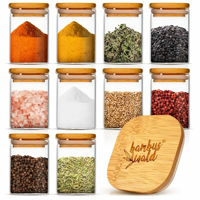 Klarstein Préparation Culinaire Bocaux Carrés Avec Couvercles En Bambou 3 Klarstein Préparation Culinaire Bocaux Carrés Avec Couvercles En Bambou