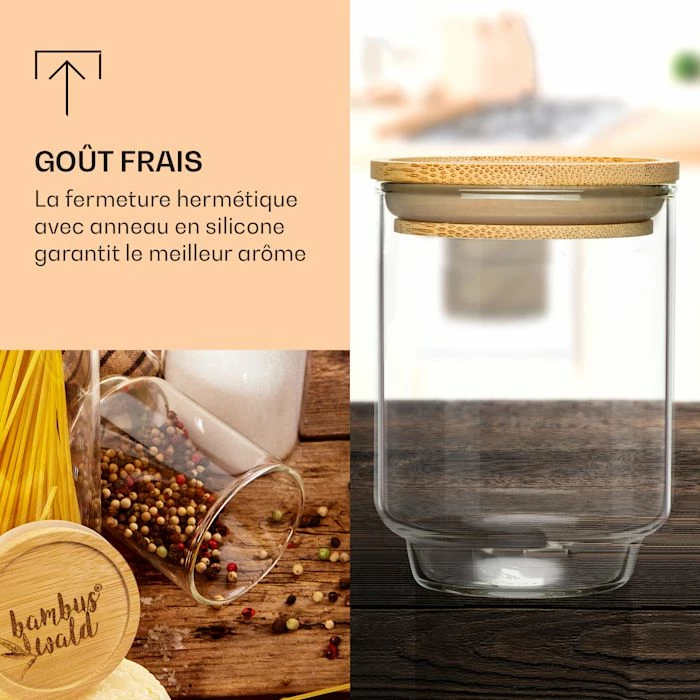 Klarstein Préparation Culinaire Bocaux à épices Couvercles En Bambou 4 Klarstein Préparation Culinaire Bocaux à épices Couvercles En Bambou – Image 2