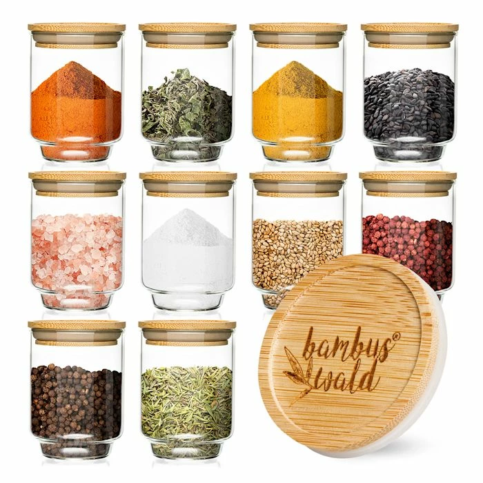 Klarstein Préparation Culinaire Bocaux à épices Couvercles En Bambou 3 Klarstein Préparation Culinaire Bocaux à épices Couvercles En Bambou