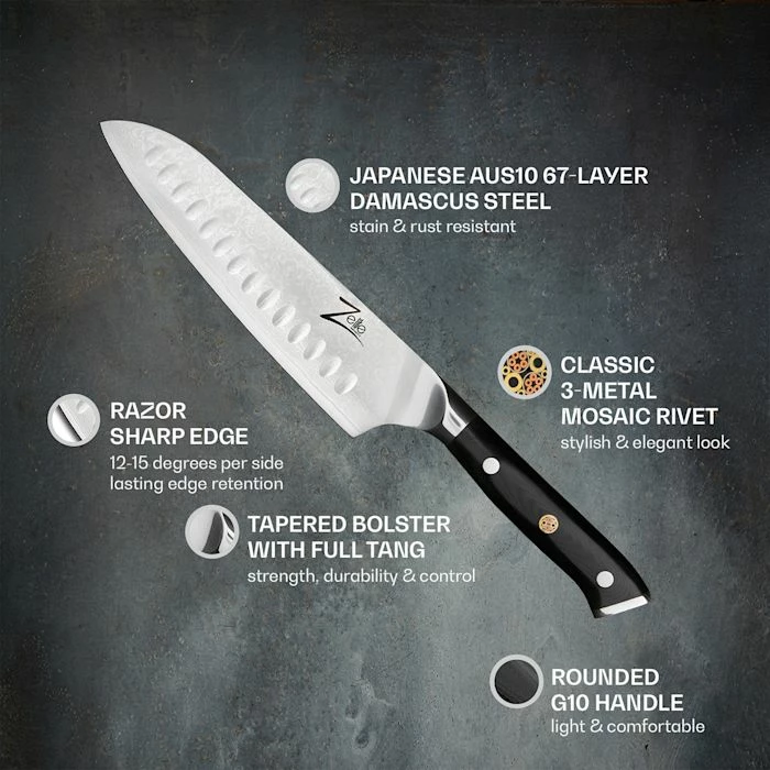 Zelite Infinity By Klarstein Préparation Culinaire Couteau Santoku 7" De La Série Japonaise Alpha-Royal 4 Zelite Infinity By Klarstein Préparation Culinaire Couteau Santoku 7" De La Série Japonaise Alpha-Royal – Image 2