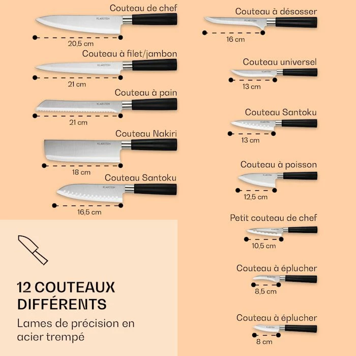 Klarstein Préparation Culinaire Kitano XL 13 Pièces Set De Couteaux Avec Bloc 5 Klarstein Préparation Culinaire Kitano XL 13 Pièces Set De Couteaux Avec Bloc – Image 3