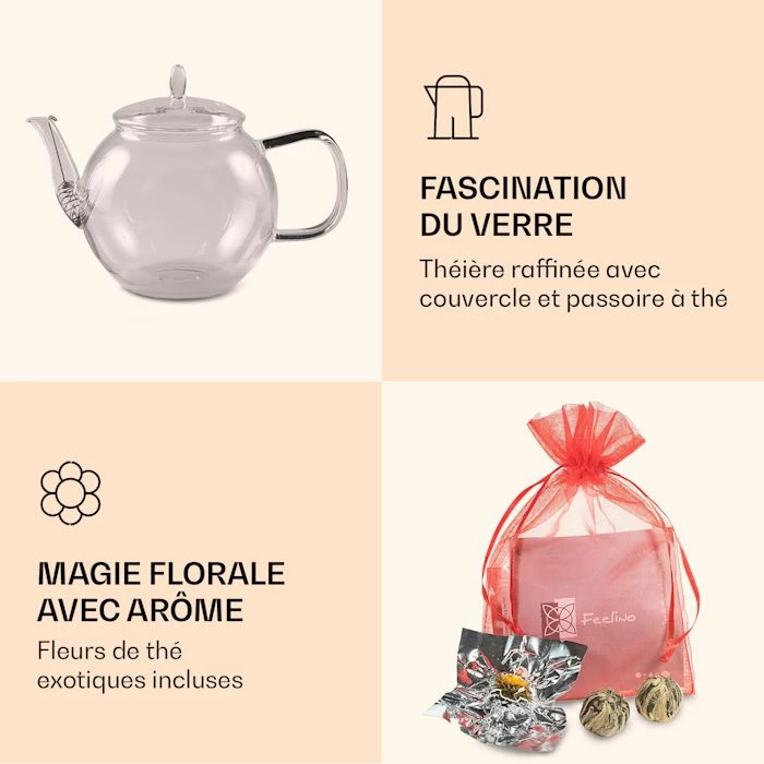 Feelino Préparation Culinaire Carafe En Verre 800 Ml Avec Couvercle, Passoire à Thé Et Fleurs De Thé 8 Feelino Préparation Culinaire Carafe En Verre 800 Ml Avec Couvercle, Passoire à Thé Et Fleurs De Thé – Image 6