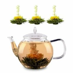 Feelino Préparation Culinaire Carafe En Verre 1300 Ml Avec Couvercle, Passoire à Thé Et Fleurs De Thé